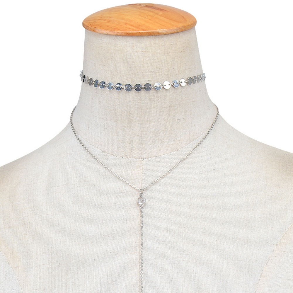 ARIA | Dainty Boho Silver Layered Choker Necklace - Picture 2 of 4